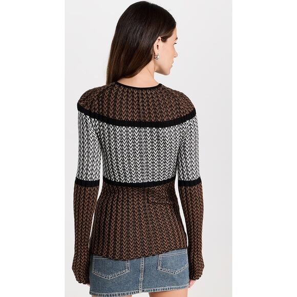 Helmut Lang Tri Color Crewneck Sweater Herringbone Merino Wool Camel Brown Small - Picture 9 of 11